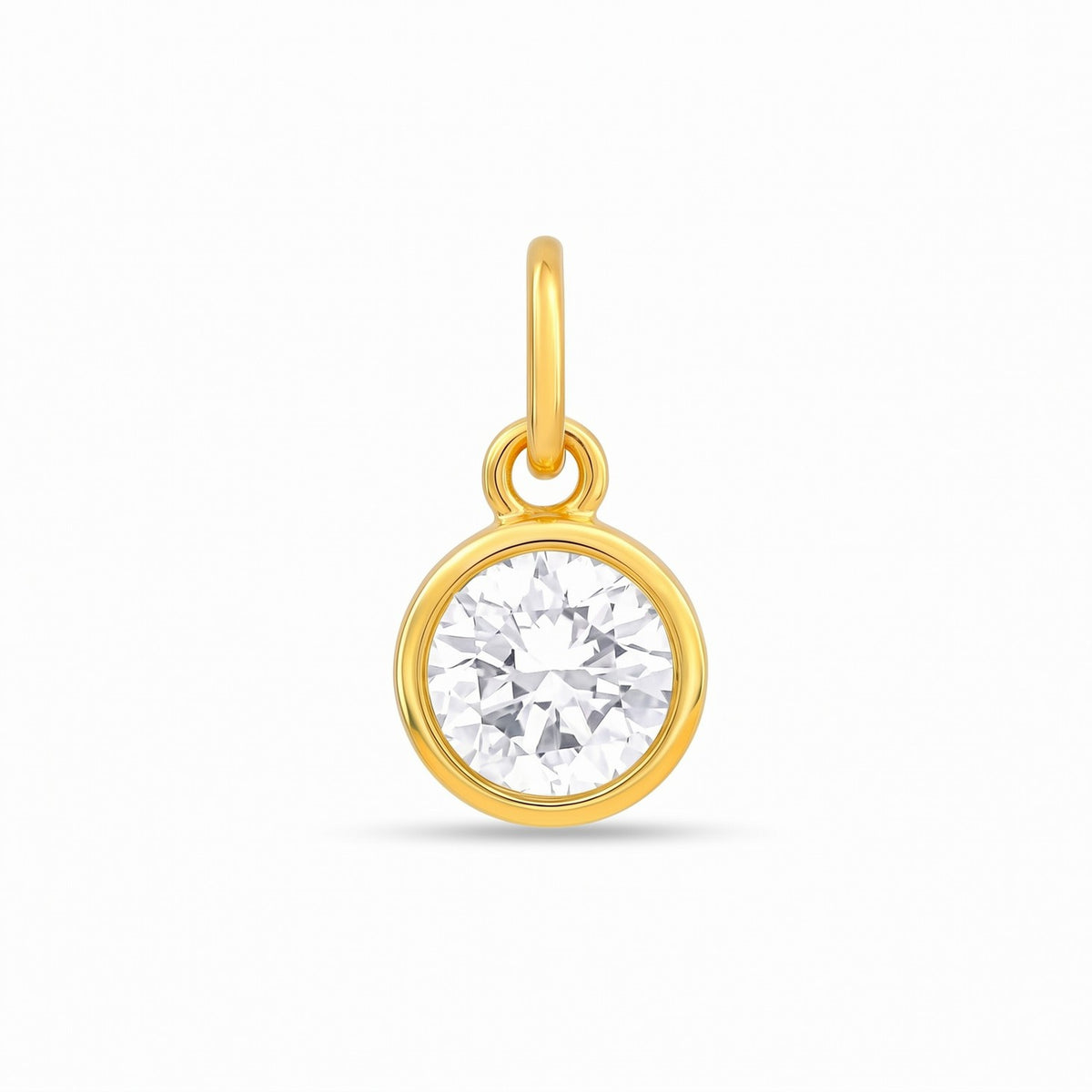 Ein goldener Anhänger mit einem großem Labordiamanten im runden Brillantschliff mit 1,0 ct auf weißem Hintergrund.