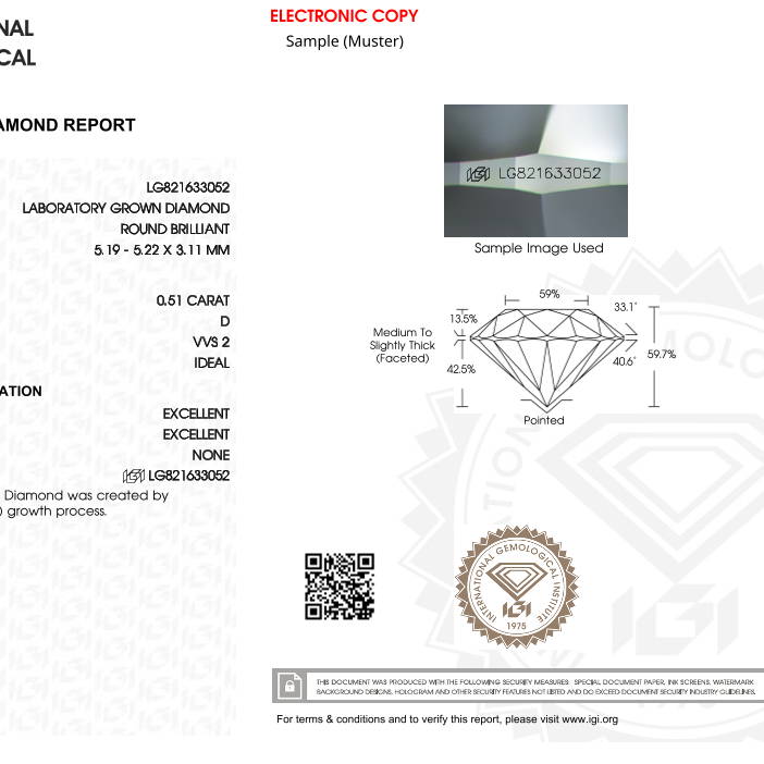 IGI Labreport für einen 0,5 ct Lab-grown Diamant.