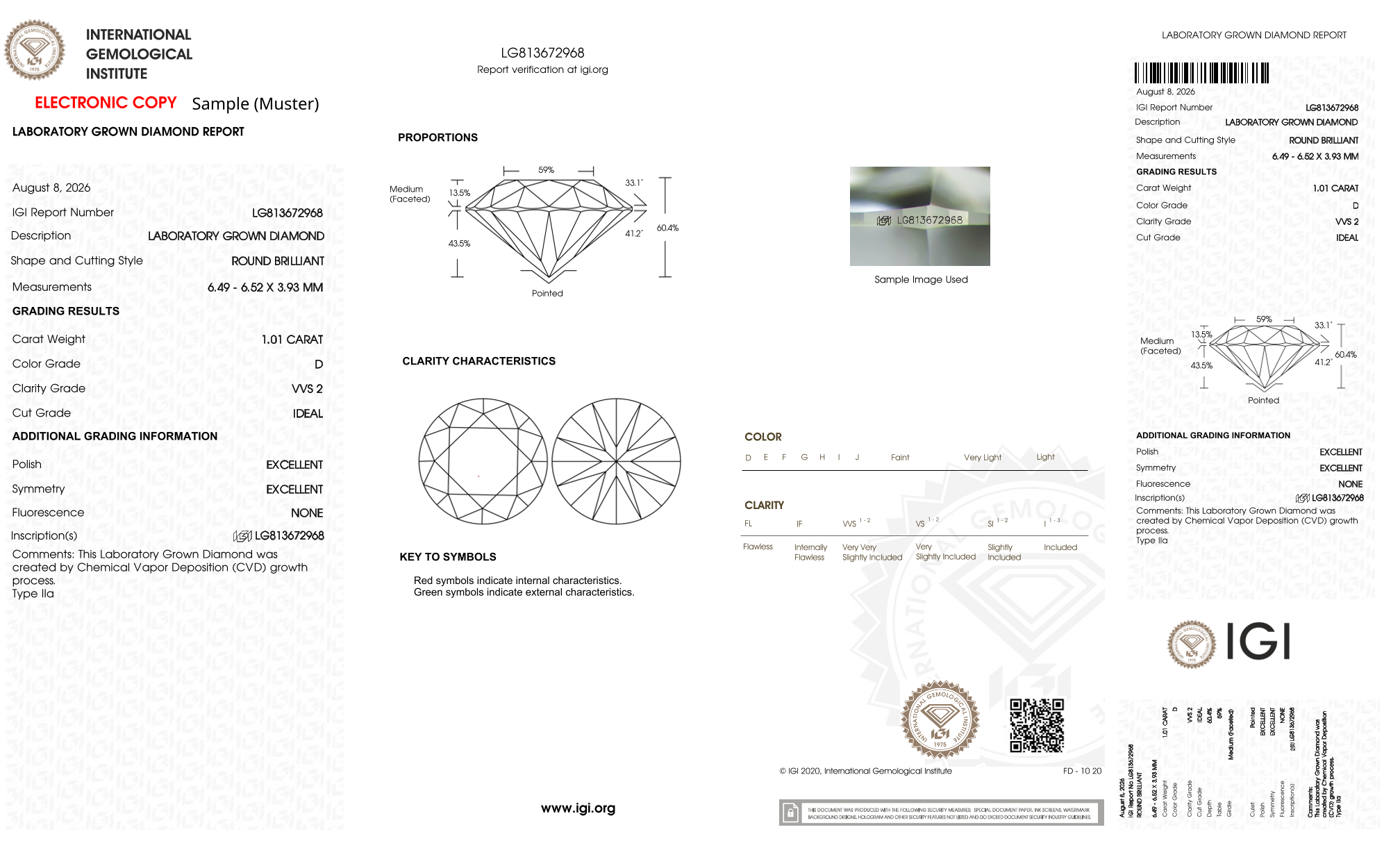 IGI Labreport für einen 1,0 ct Lab-grown Diamant.