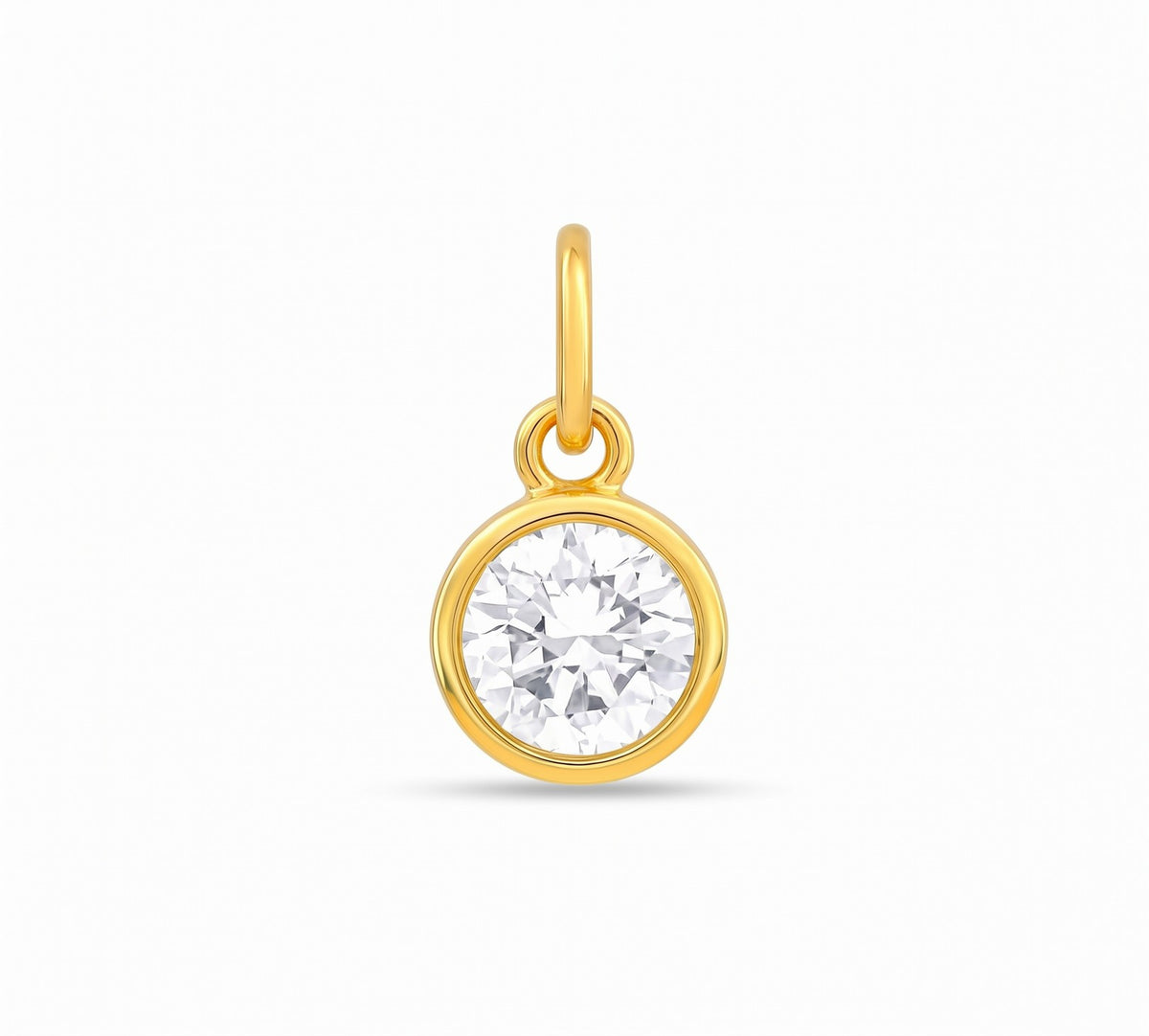 Ein goldener Anhänger mit einem großem Labordiamanten im runden Brillantschliff mit 1,0 ct auf weißem Hintergrund.