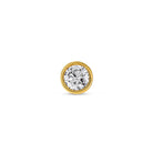 Nahaufnahme von vorne von einem Diamant-Ohrstecker besetzt mit einem großen Labordiamanten im runden Brillantschliff.
